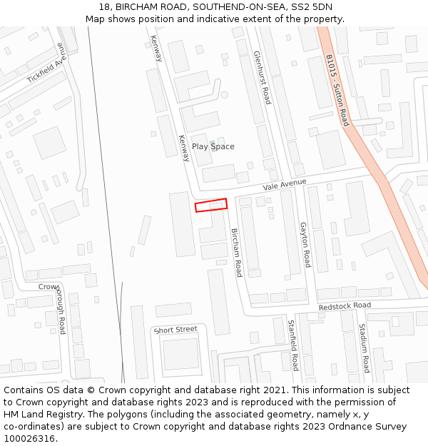 18, BIRCHAM ROAD, SOUTHEND-ON-SEA, SS2 5DN: Location map and indicative extent of plot