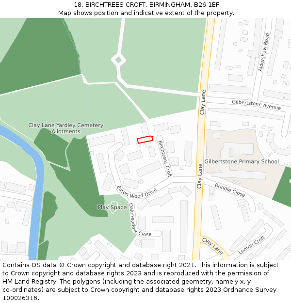 18, BIRCHTREES CROFT, BIRMINGHAM, B26 1EF: Location map and indicative extent of plot