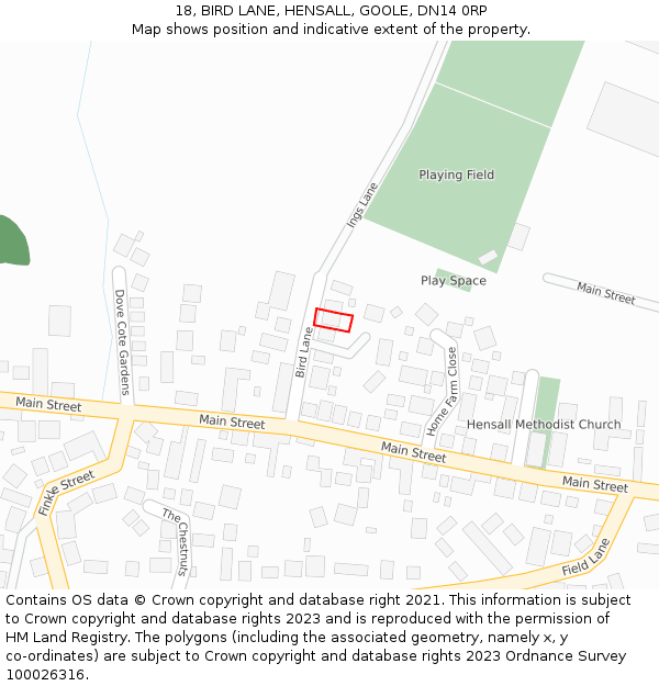 18, BIRD LANE, HENSALL, GOOLE, DN14 0RP: Location map and indicative extent of plot
