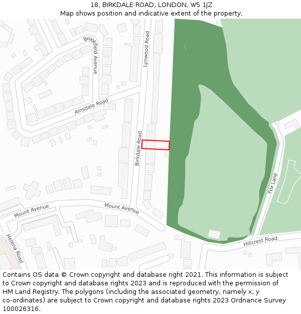 18, BIRKDALE ROAD, LONDON, W5 1JZ: Location map and indicative extent of plot