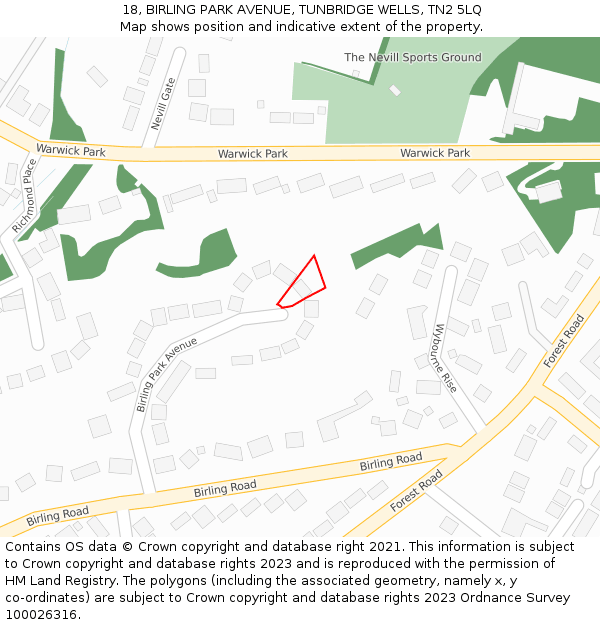 18, BIRLING PARK AVENUE, TUNBRIDGE WELLS, TN2 5LQ: Location map and indicative extent of plot