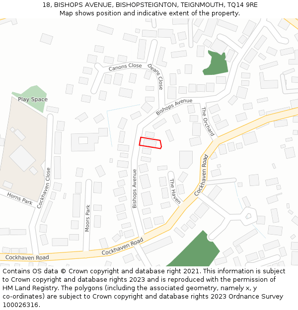 18, BISHOPS AVENUE, BISHOPSTEIGNTON, TEIGNMOUTH, TQ14 9RE: Location map and indicative extent of plot