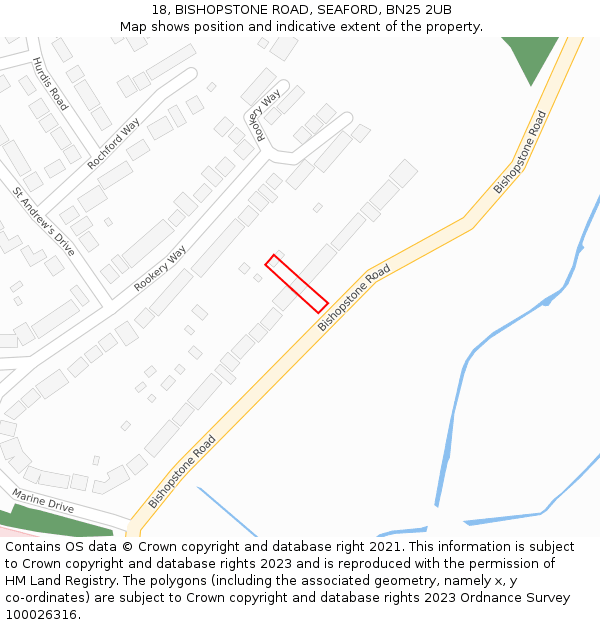 18, BISHOPSTONE ROAD, SEAFORD, BN25 2UB: Location map and indicative extent of plot