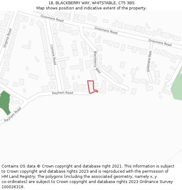 18, BLACKBERRY WAY, WHITSTABLE, CT5 3BS: Location map and indicative extent of plot