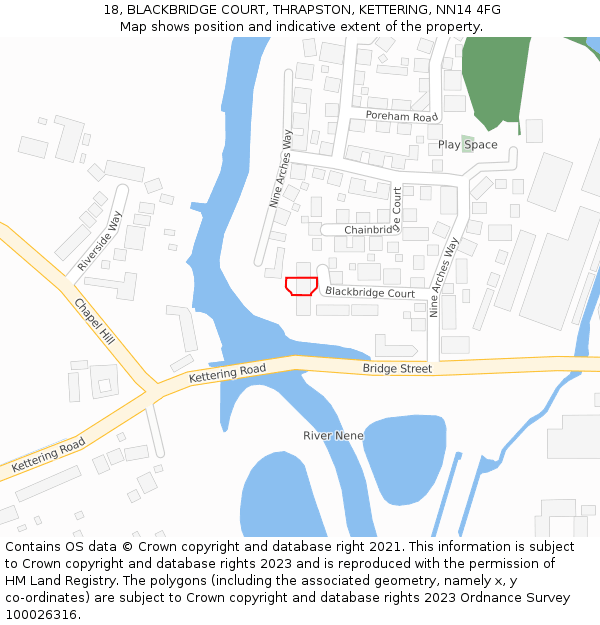 18, BLACKBRIDGE COURT, THRAPSTON, KETTERING, NN14 4FG: Location map and indicative extent of plot