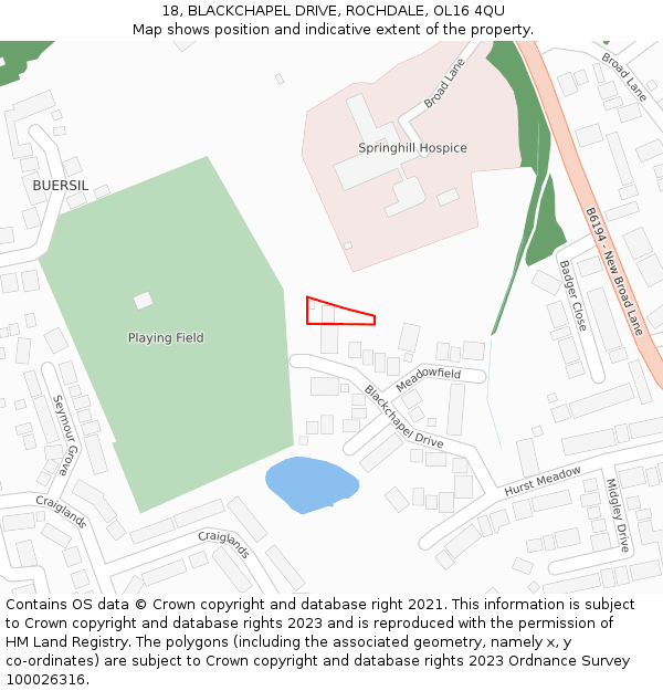 18, BLACKCHAPEL DRIVE, ROCHDALE, OL16 4QU: Location map and indicative extent of plot