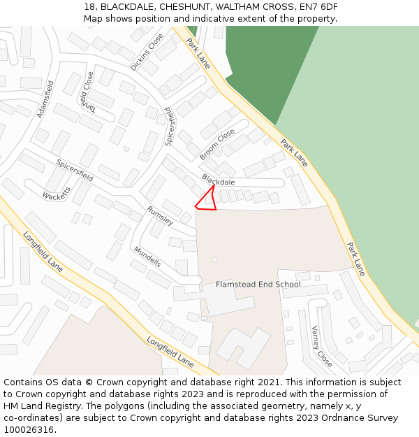18, BLACKDALE, CHESHUNT, WALTHAM CROSS, EN7 6DF: Location map and indicative extent of plot