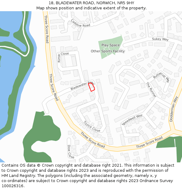 18, BLADEWATER ROAD, NORWICH, NR5 9HY: Location map and indicative extent of plot