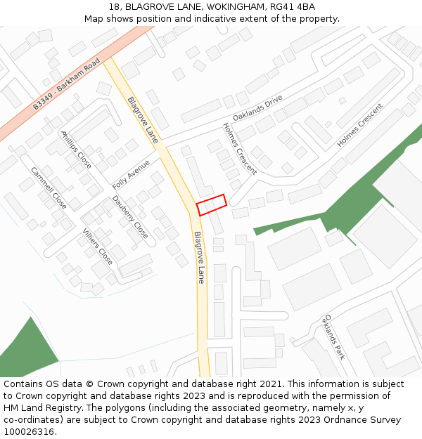 18, BLAGROVE LANE, WOKINGHAM, RG41 4BA: Location map and indicative extent of plot