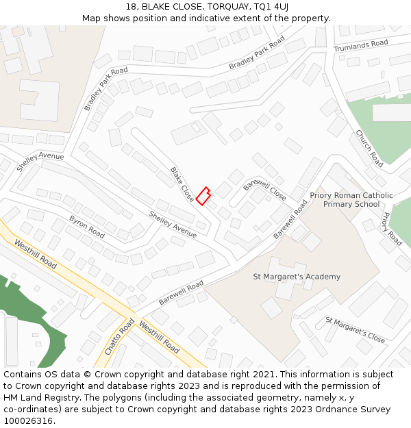 18, BLAKE CLOSE, TORQUAY, TQ1 4UJ: Location map and indicative extent of plot