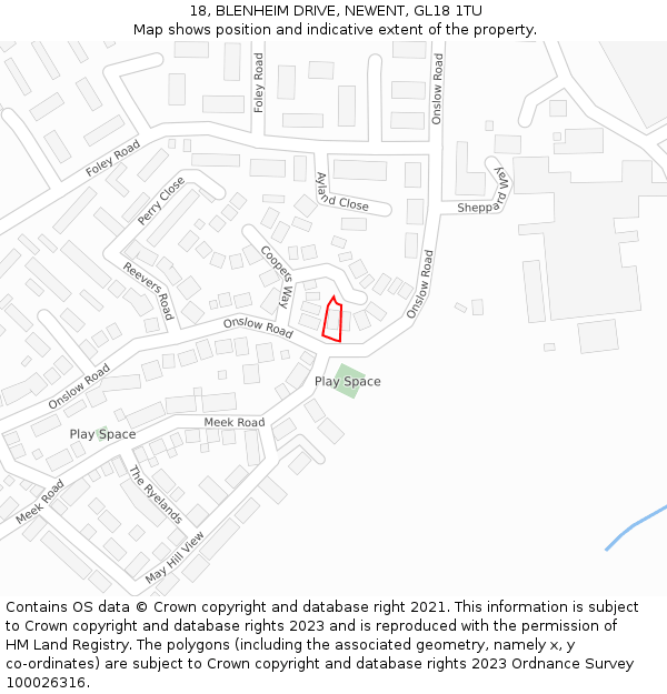 18, BLENHEIM DRIVE, NEWENT, GL18 1TU: Location map and indicative extent of plot