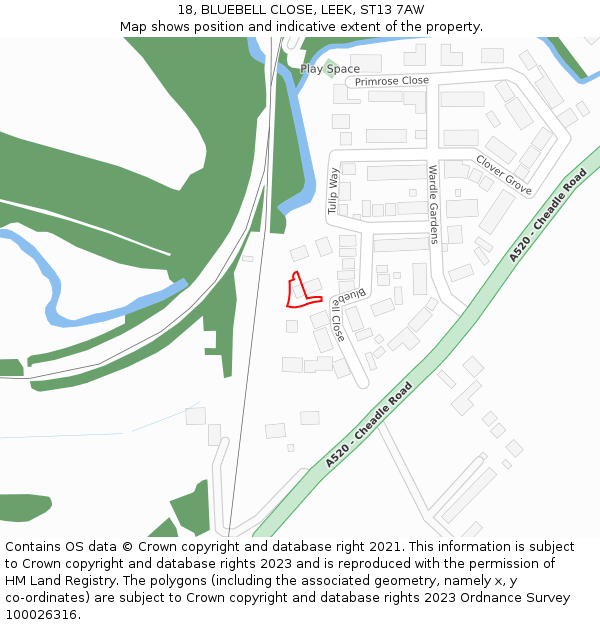 18, BLUEBELL CLOSE, LEEK, ST13 7AW: Location map and indicative extent of plot