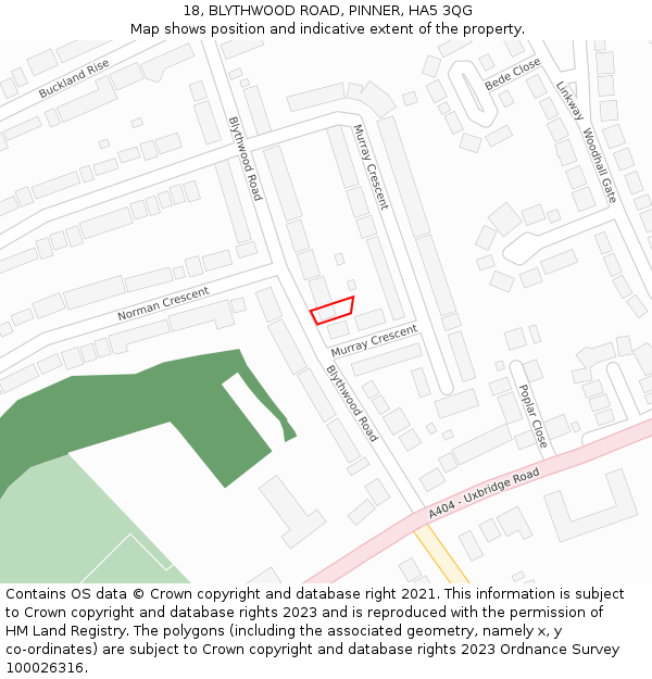 18, BLYTHWOOD ROAD, PINNER, HA5 3QG: Location map and indicative extent of plot