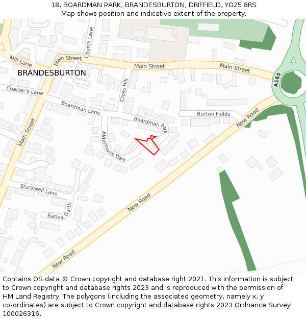 18, BOARDMAN PARK, BRANDESBURTON, DRIFFIELD, YO25 8RS: Location map and indicative extent of plot