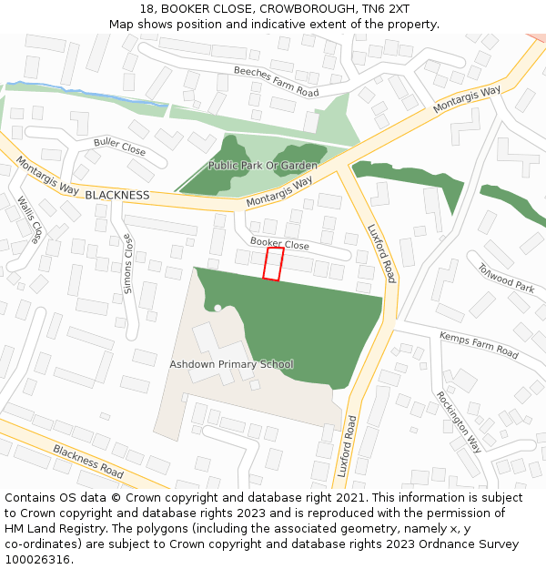18, BOOKER CLOSE, CROWBOROUGH, TN6 2XT: Location map and indicative extent of plot