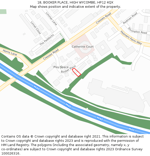 18, BOOKER PLACE, HIGH WYCOMBE, HP12 4QX: Location map and indicative extent of plot