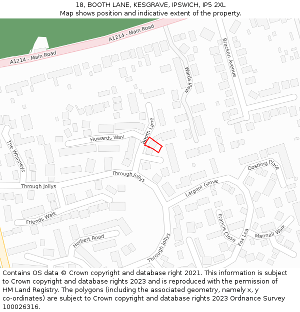 18, BOOTH LANE, KESGRAVE, IPSWICH, IP5 2XL: Location map and indicative extent of plot