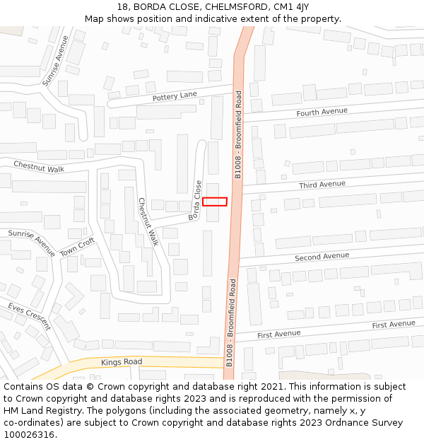 18, BORDA CLOSE, CHELMSFORD, CM1 4JY: Location map and indicative extent of plot