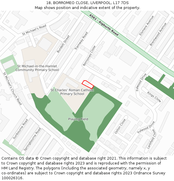 18, BORROMEO CLOSE, LIVERPOOL, L17 7DS: Location map and indicative extent of plot