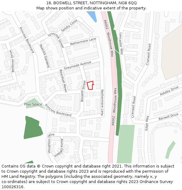 18, BOSWELL STREET, NOTTINGHAM, NG8 6QQ: Location map and indicative extent of plot