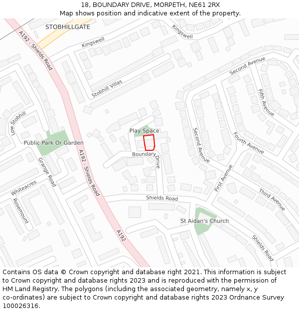 18, BOUNDARY DRIVE, MORPETH, NE61 2RX: Location map and indicative extent of plot