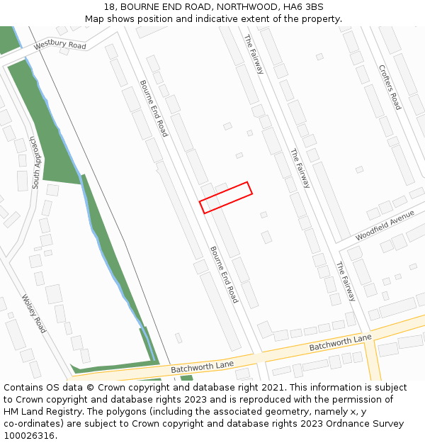 18, BOURNE END ROAD, NORTHWOOD, HA6 3BS: Location map and indicative extent of plot