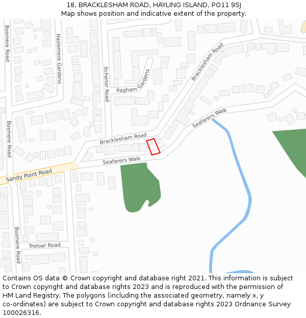 18, BRACKLESHAM ROAD, HAYLING ISLAND, PO11 9SJ: Location map and indicative extent of plot