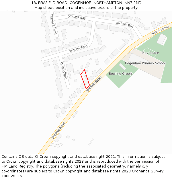 18, BRAFIELD ROAD, COGENHOE, NORTHAMPTON, NN7 1ND: Location map and indicative extent of plot