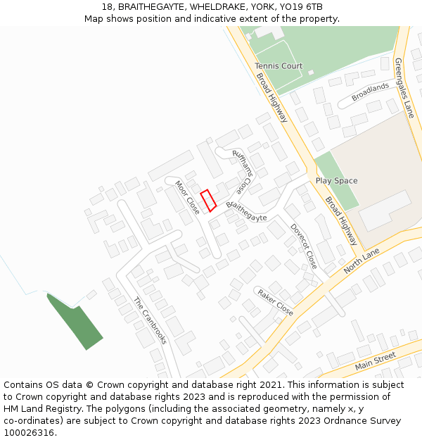 18, BRAITHEGAYTE, WHELDRAKE, YORK, YO19 6TB: Location map and indicative extent of plot