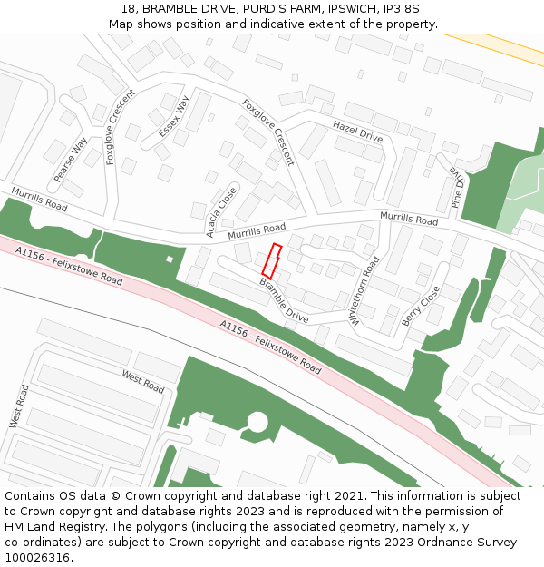 18, BRAMBLE DRIVE, PURDIS FARM, IPSWICH, IP3 8ST: Location map and indicative extent of plot