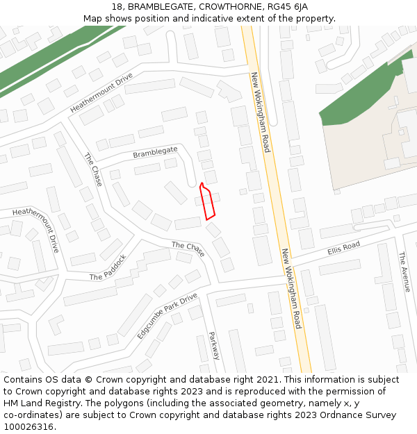 18, BRAMBLEGATE, CROWTHORNE, RG45 6JA: Location map and indicative extent of plot