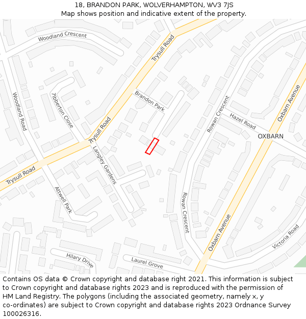 18, BRANDON PARK, WOLVERHAMPTON, WV3 7JS: Location map and indicative extent of plot