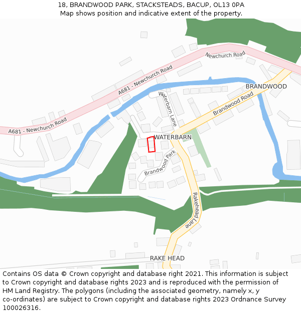 18, BRANDWOOD PARK, STACKSTEADS, BACUP, OL13 0PA: Location map and indicative extent of plot