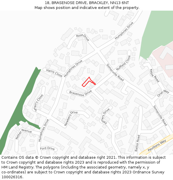 18, BRASENOSE DRIVE, BRACKLEY, NN13 6NT: Location map and indicative extent of plot