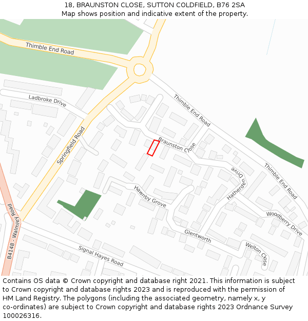 18, BRAUNSTON CLOSE, SUTTON COLDFIELD, B76 2SA: Location map and indicative extent of plot