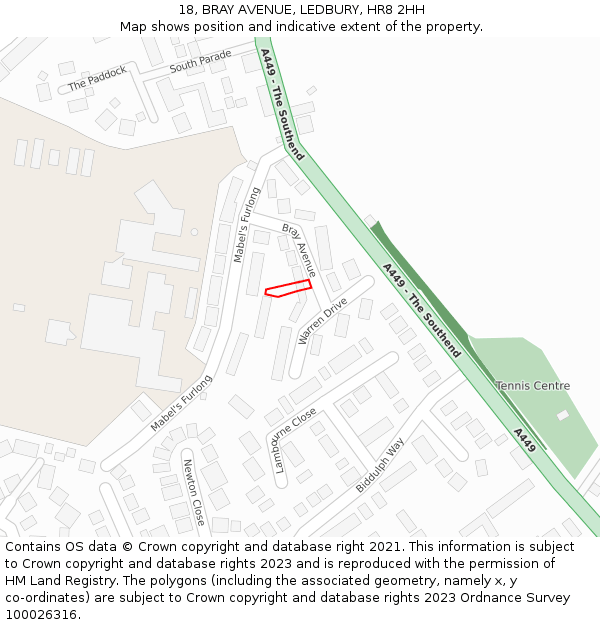 18, BRAY AVENUE, LEDBURY, HR8 2HH: Location map and indicative extent of plot