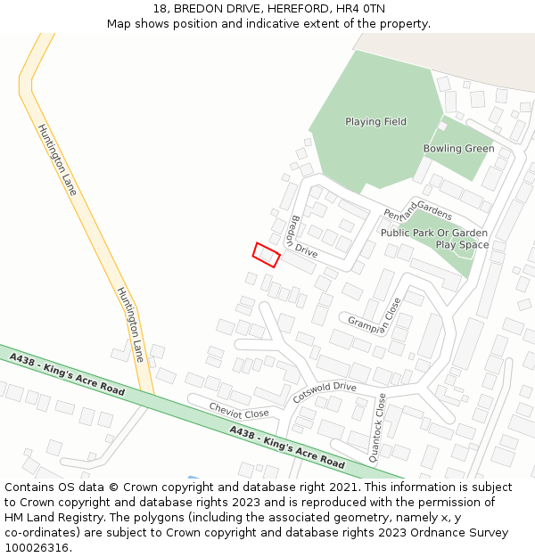 18, BREDON DRIVE, HEREFORD, HR4 0TN: Location map and indicative extent of plot
