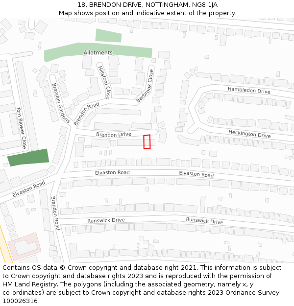 18, BRENDON DRIVE, NOTTINGHAM, NG8 1JA: Location map and indicative extent of plot