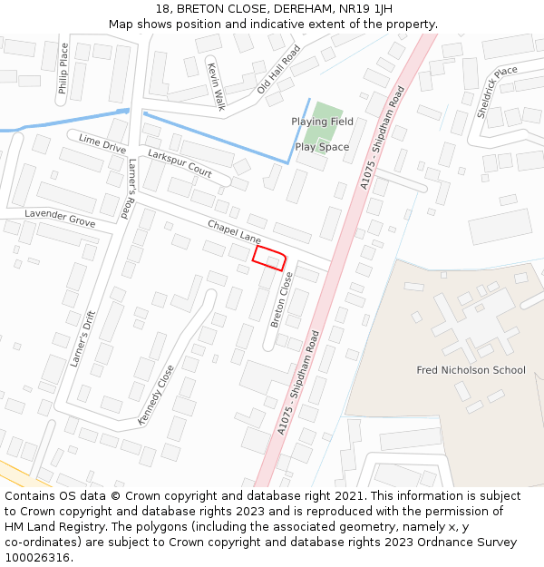 18, BRETON CLOSE, DEREHAM, NR19 1JH: Location map and indicative extent of plot