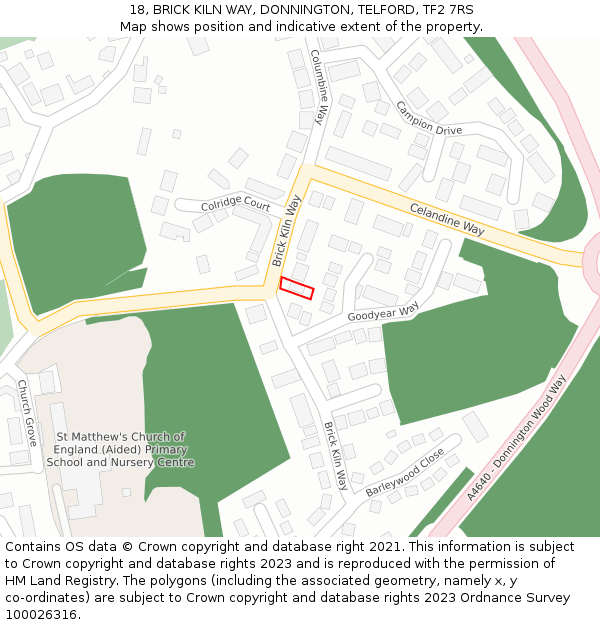 18, BRICK KILN WAY, DONNINGTON, TELFORD, TF2 7RS: Location map and indicative extent of plot