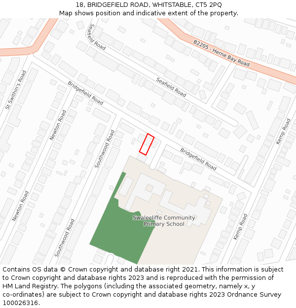 18, BRIDGEFIELD ROAD, WHITSTABLE, CT5 2PQ: Location map and indicative extent of plot
