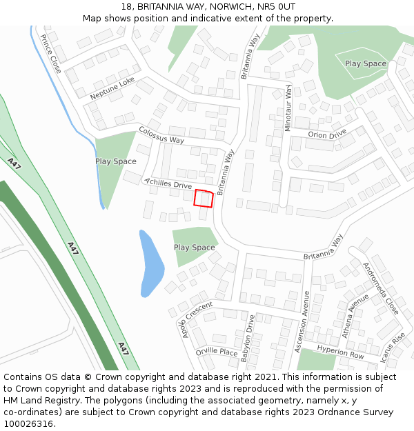 18, BRITANNIA WAY, NORWICH, NR5 0UT: Location map and indicative extent of plot
