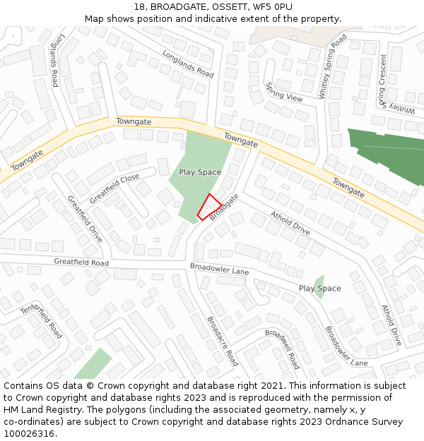 18, BROADGATE, OSSETT, WF5 0PU: Location map and indicative extent of plot