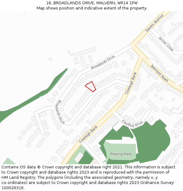 18, BROADLANDS DRIVE, MALVERN, WR14 1PW: Location map and indicative extent of plot