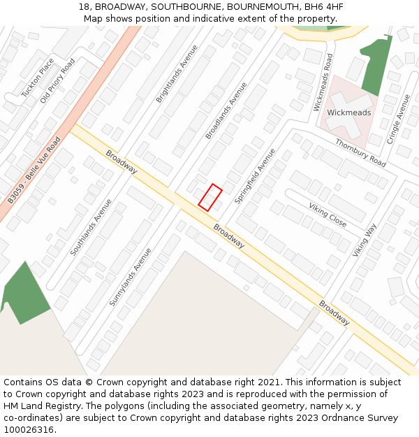 18, BROADWAY, SOUTHBOURNE, BOURNEMOUTH, BH6 4HF: Location map and indicative extent of plot