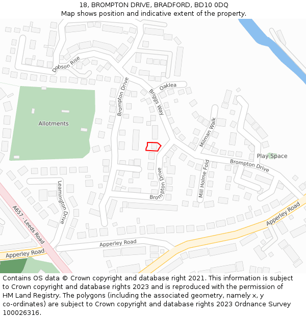 18, BROMPTON DRIVE, BRADFORD, BD10 0DQ: Location map and indicative extent of plot