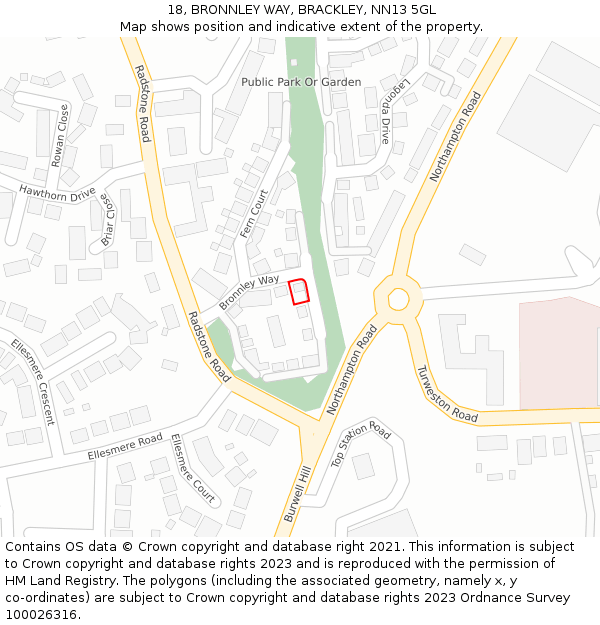 18, BRONNLEY WAY, BRACKLEY, NN13 5GL: Location map and indicative extent of plot