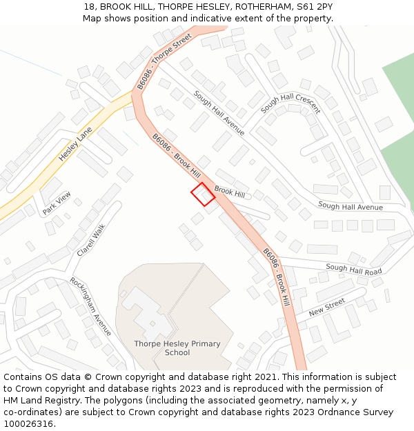 18, BROOK HILL, THORPE HESLEY, ROTHERHAM, S61 2PY: Location map and indicative extent of plot