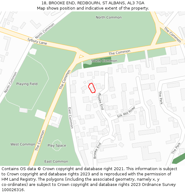 18, BROOKE END, REDBOURN, ST ALBANS, AL3 7GA: Location map and indicative extent of plot
