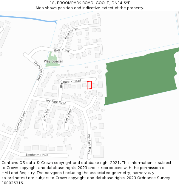 18, BROOMPARK ROAD, GOOLE, DN14 6YF: Location map and indicative extent of plot